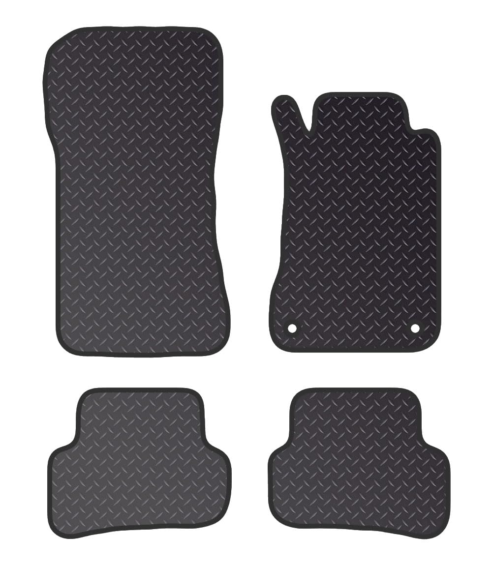 PCM - Car Floor Mats for Mercedes C Class Saloon  (2000-2007) 2 CLIPS - Black Standard Rubber 3mm - Tailored Car Mats - Car Floor Mat, with Anti Slip Backing - 4 pcs Floor Mat Set