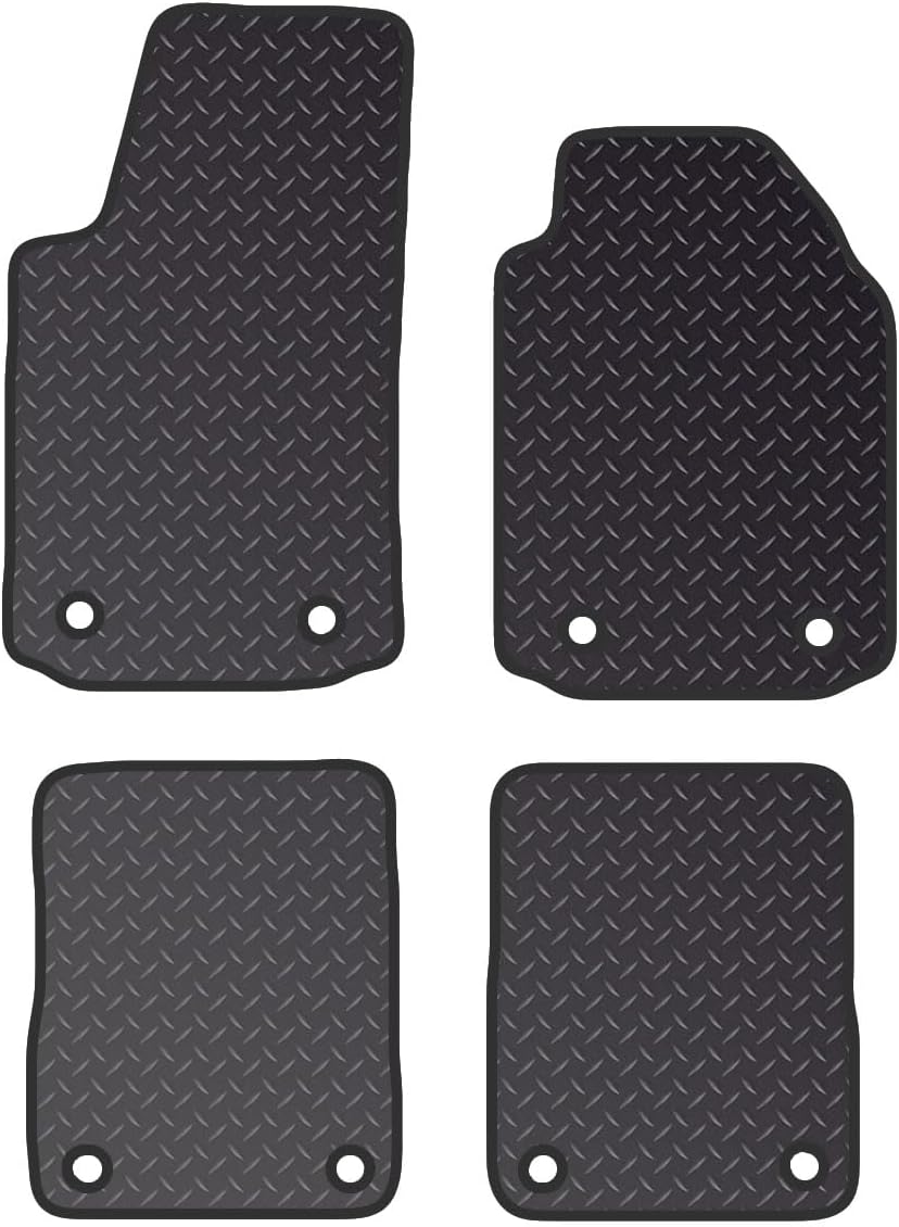 PCM - Fits AUDI A2 2000-2005 - Black Black Standard Rubber 3mm - 4 pcs Floor Mat Set with 8 Clips