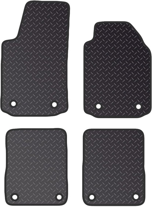 PCM - Fits AUDI A2 2000-2005 - Black Black Standard Rubber 3mm - 4 pcs Floor Mat Set with 8 Clips