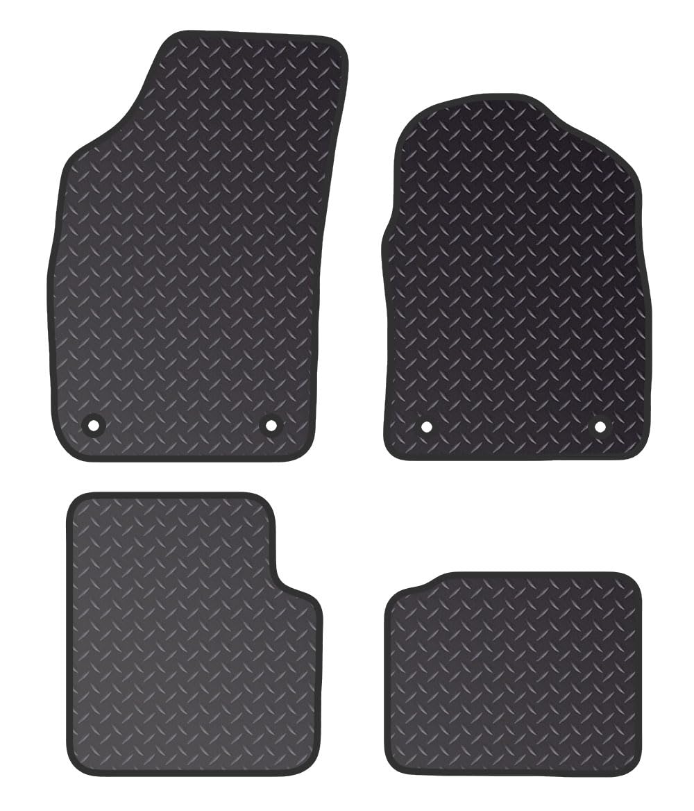 PCM- Car Floor Mats fits for Fiat 500 Hybrid from 2020 ON- Black Standard Rubber 3mm - Tailored Car Mats - Car Floor Mat, with Anti Slip Backing - 4 pcs Floor Mat Set with 4 Clips
