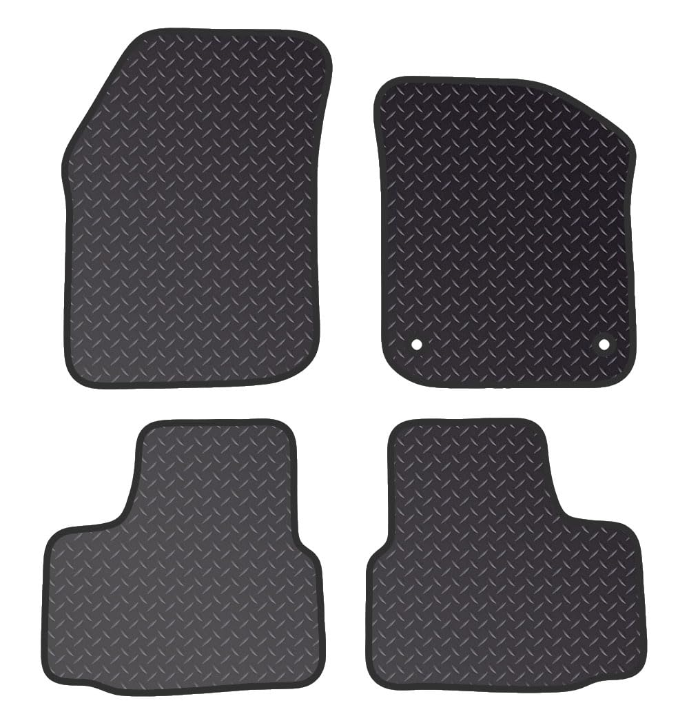 RIME CAR MATS  - Fits Volkswagen UP! 2012-2023 - Black Standard Rubber 3MM -Non Slip Car Floor Mat -Fitted With Clips & Granulated Backing-Tailored Mats - 4 Pc Floor Mat