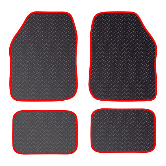 PCM - Rubber Car Floor Mats for Universal Car or Van Tailored Heavy Duty Car Floor Mats 4PC Set Non Slip & Waterproof (RED EDGING)