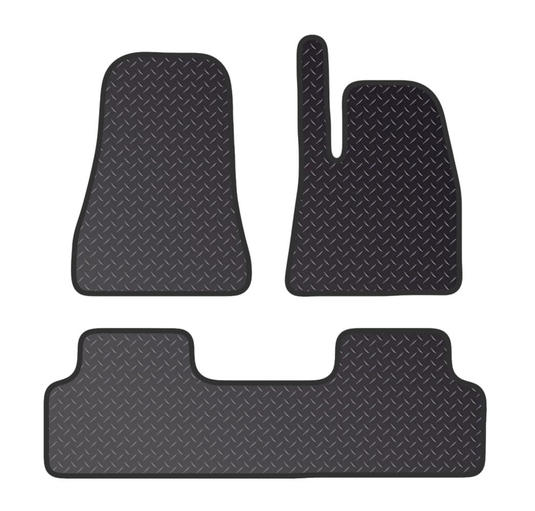 PCM - Floor Mat for Tesla Model 3 fits for (2020 On) - Black Standard Rubber 3mm - Tailored Car Mats - Car Floor Mat, with Anti Slip Backing - 3 pcs Floor Mat Set with 2 Clips