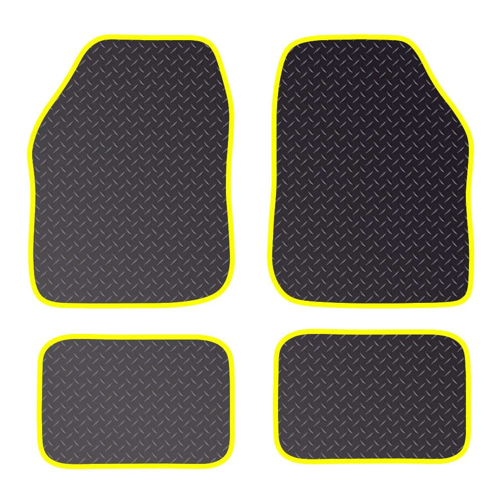 PCM - Rubber Car Floor Mats for Universal Car or Van Tailored Heavy Duty Car Floor Mats 4PC Set Non Slip & Waterproof (YELLOW EDGING)