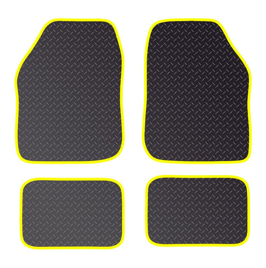 PCM - Rubber Car Floor Mats for Universal Car or Van Tailored Heavy Duty Car Floor Mats 4PC Set Non Slip & Waterproof (YELLOW EDGING)