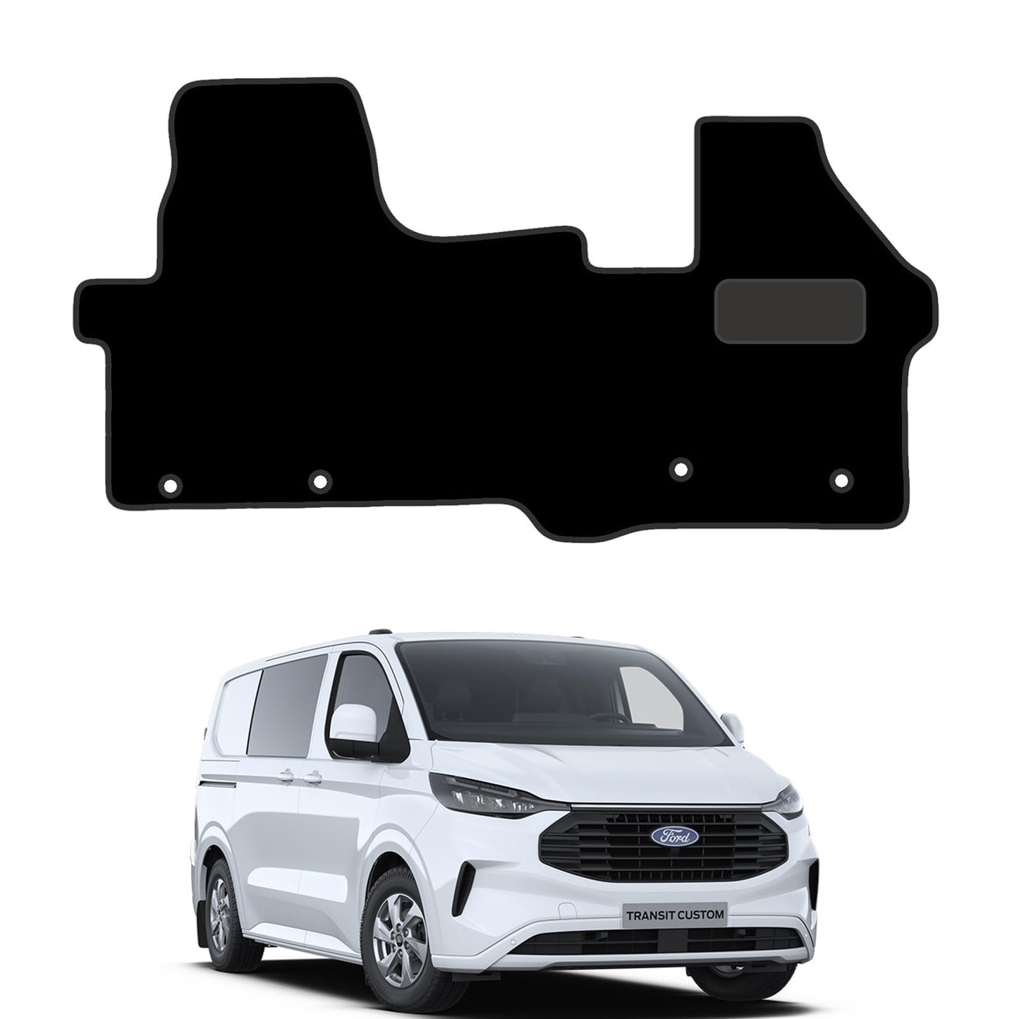 Carpet Floor Mats Fits for Ford Transit Custom (2024+) [Auto] 4 Clips - Custom Van Accessory Tailored fit, Non Slip Mat - Granulated Backing and Edged With Black Nylon Binding - 1 Floor Mat Only