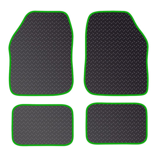 PCM - Rubber Car Floor Mats for Universal Car or Van Tailored Heavy Duty Car Floor Mats 4PC Set Non Slip & Waterproof (GREEN EDGING)