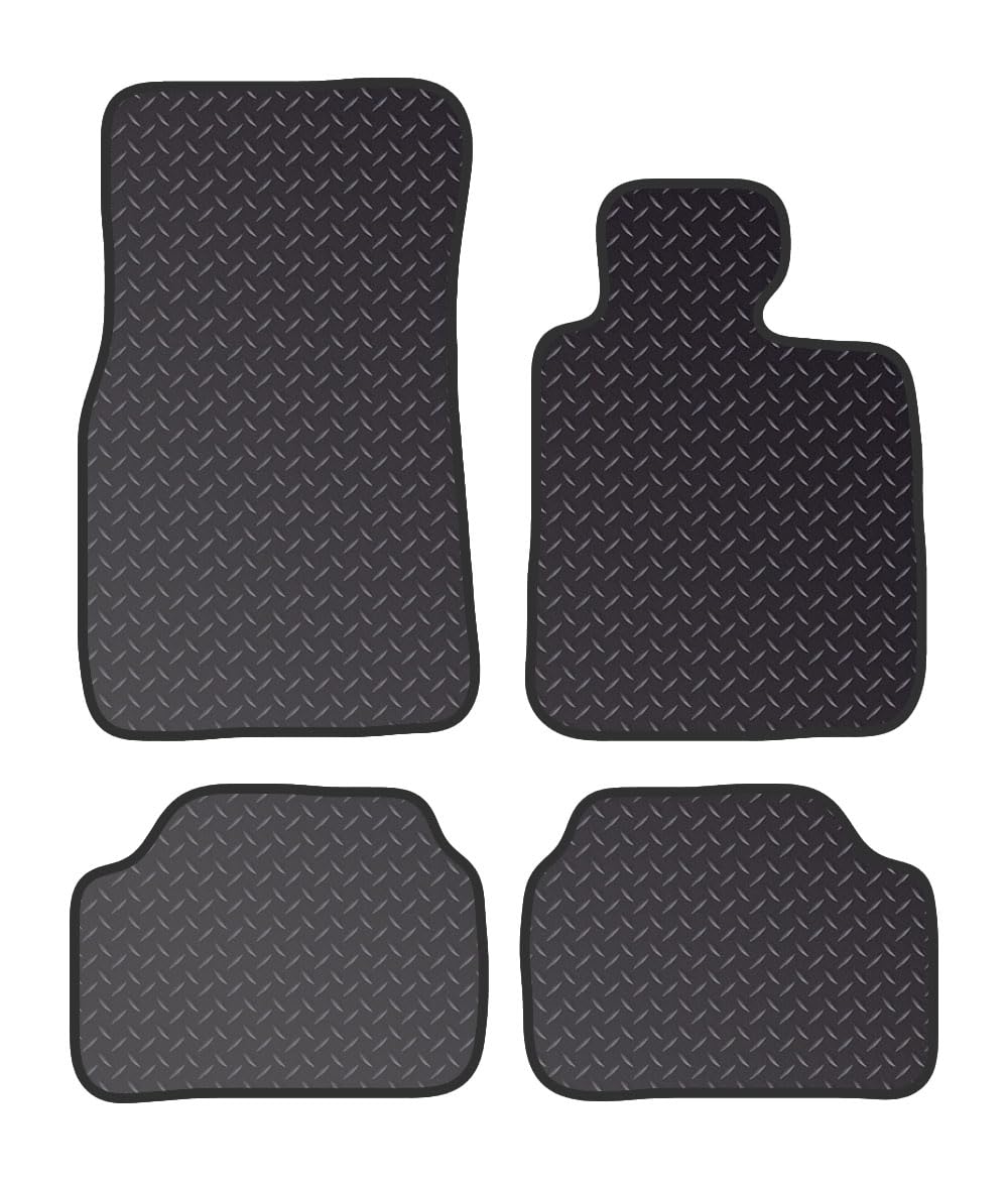 PRIME CAR MATS  - Fits Bmw 1 Series 2011-2017 F20 & F21 Hatch - Black Standard Rubber 3MM - Anti Slip Mat -4 Pc Floor Mat with Fitted Clips & Granulated Backing