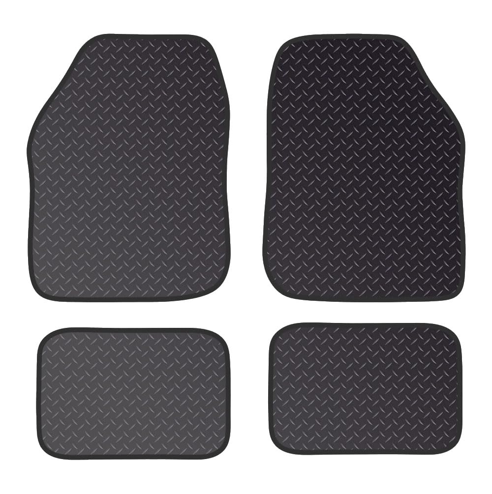 PCM - Rubber Car Floor Mats for Universal Car or Van Tailored Heavy Duty Car Floor Mats 4PC Set Non Slip & Waterproof (BLACK EDGING)
