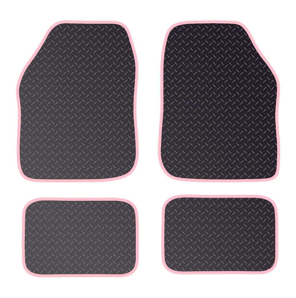 PCM - Rubber Car Floor Mats for Universal Car or Van Tailored Heavy Duty Car Floor Mats 4PC Set Non Slip & Waterproof (PINK EDGING)