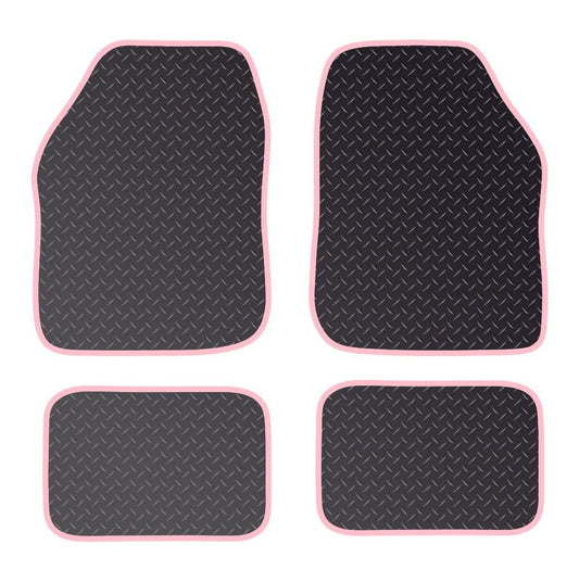 PCM - Rubber Car Floor Mats for Universal Car or Van Tailored Heavy Duty Car Floor Mats 4PC Set Non Slip & Waterproof (PINK EDGING)