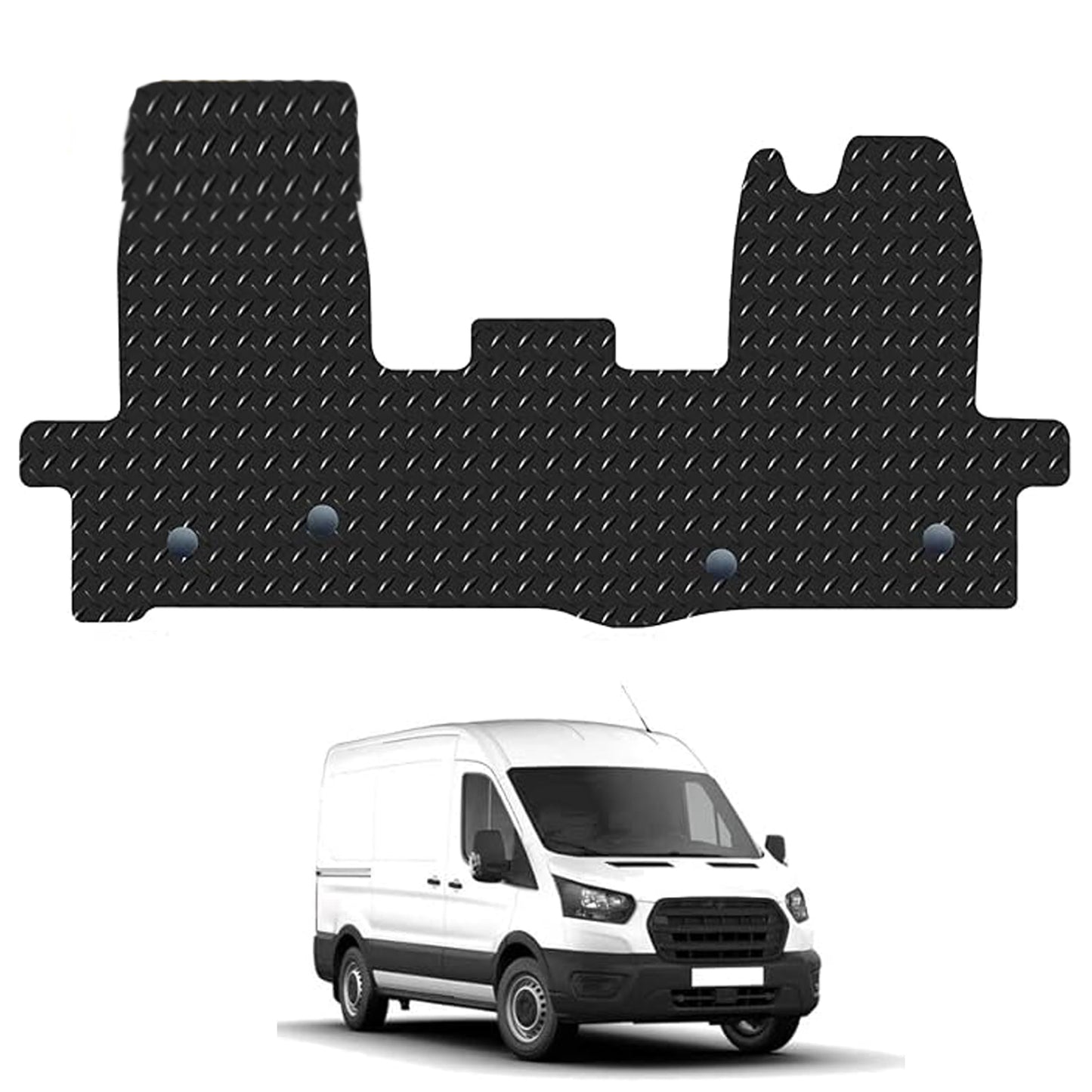 PRIME CAR MATS  - Fits FORD Transit 2016-ON - Black Standard Rubber 3MM - Edged With Black Cloth Binding - 4 clip version -Tailored Mats Fitted With Clips-1 Pc Floor Mats