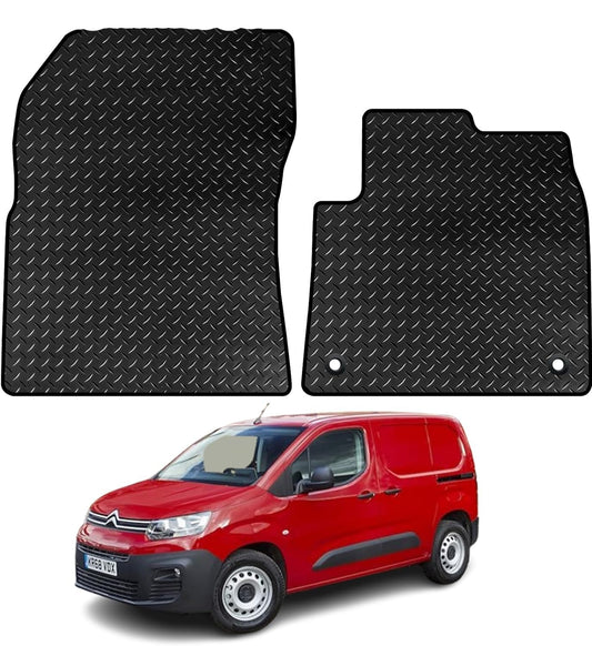 PCM - Floor Mats for Citroen Berlingo Van 2019 To Present Full Coverage Floor Protection - Anti Slip & Fit Car Mat with Clips Easy to Clean Car Carpet  - Black Edging, 2Pc Van Mats (Rubber)