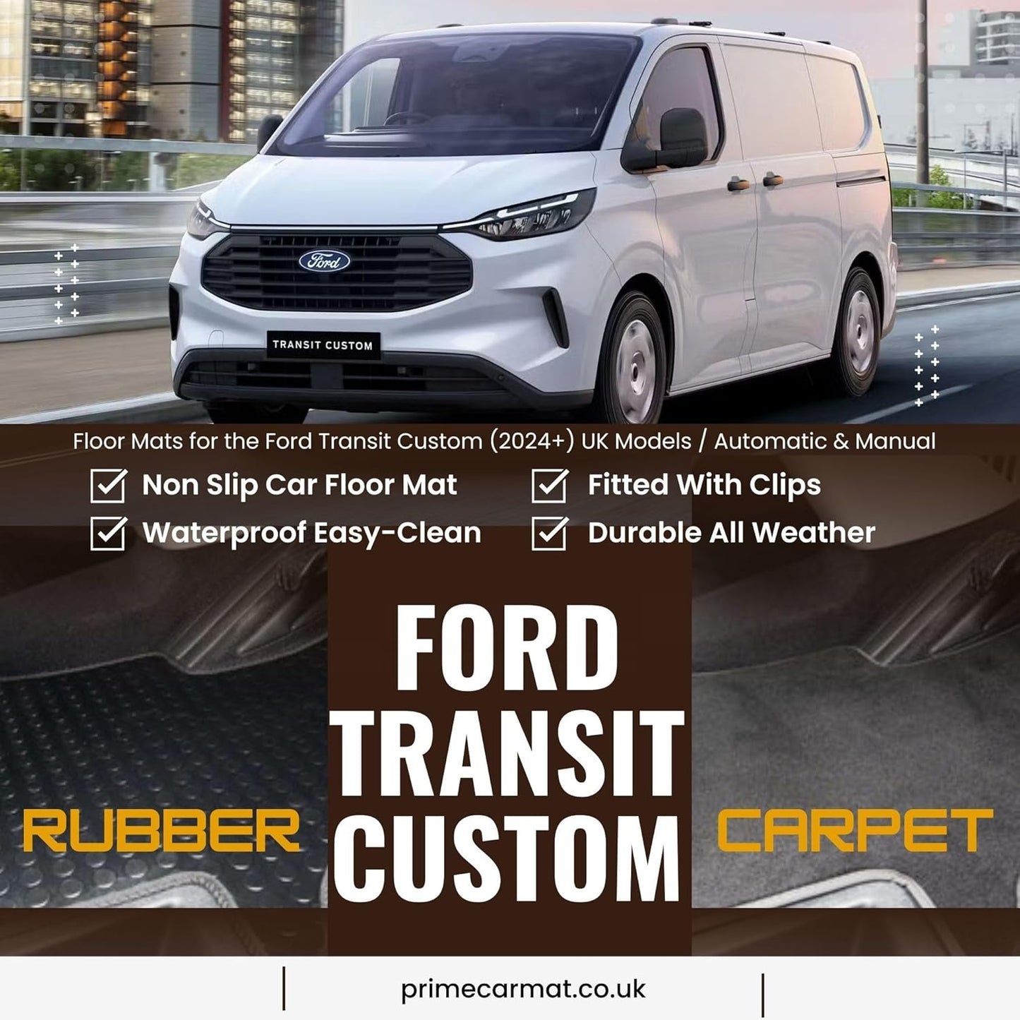 PCM - Carpet Floor Mats Fits for Ford Transit Custom (2024+) [Manual] 4 Clips - 1 Floor Mat Only